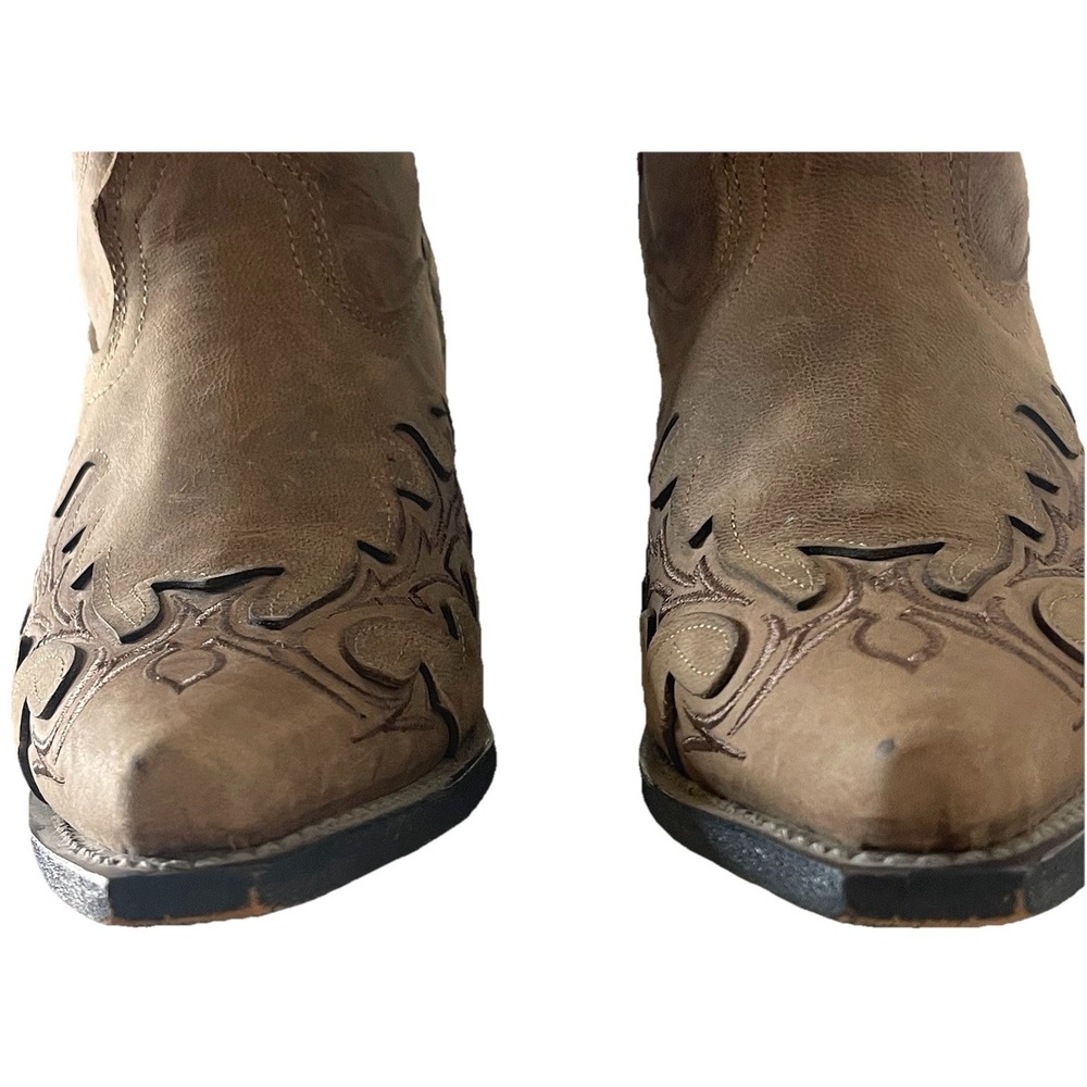 Rockin Country Brown Leather Cowboy Boots Womens Sz 9 Western Tall Shaft Rodeo - Picture 6 of 8